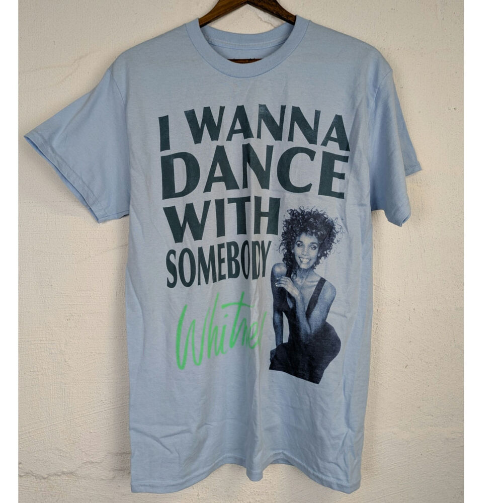 Whitney Houston T Shirt I Wanna Dance with Somebody Light Blue Womens Medium